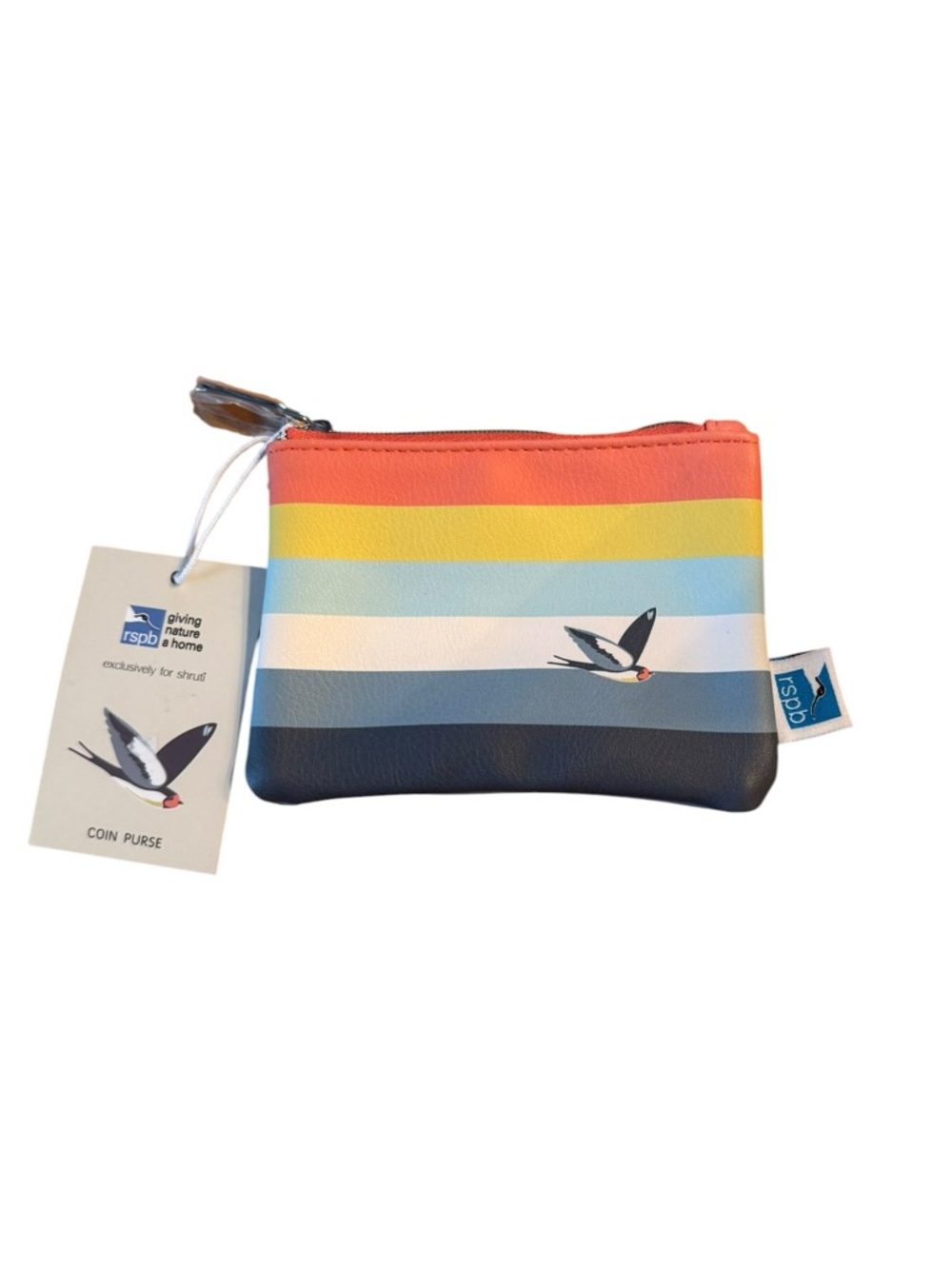 NWT Shruti Half Moon Bay RSPB - Coin Purse  Swallow In Flight Striped Print UK